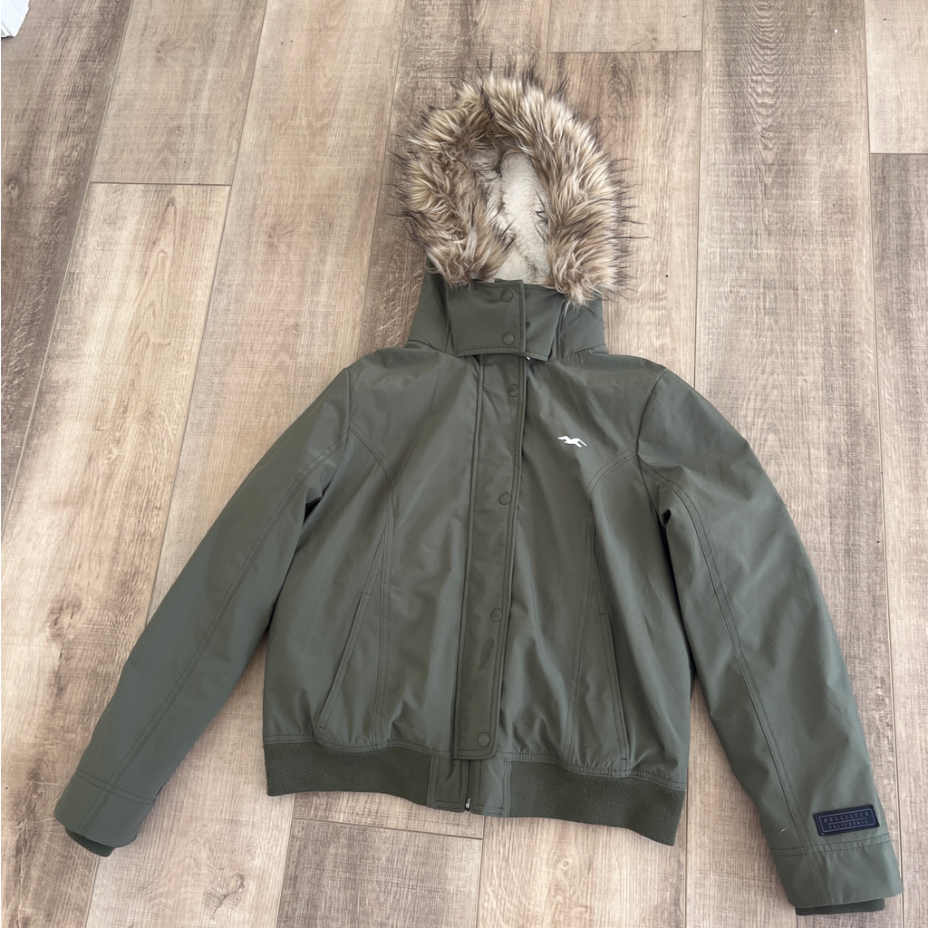 Hollister California Y2k All Weather Hooded Jacket Stretch Xl 46” Faux Fur Trim